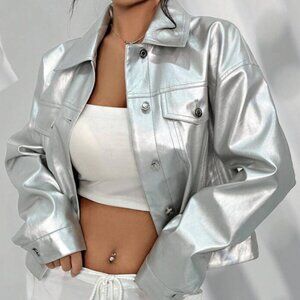 Almost Famous Silver Metallic Structured Jacket